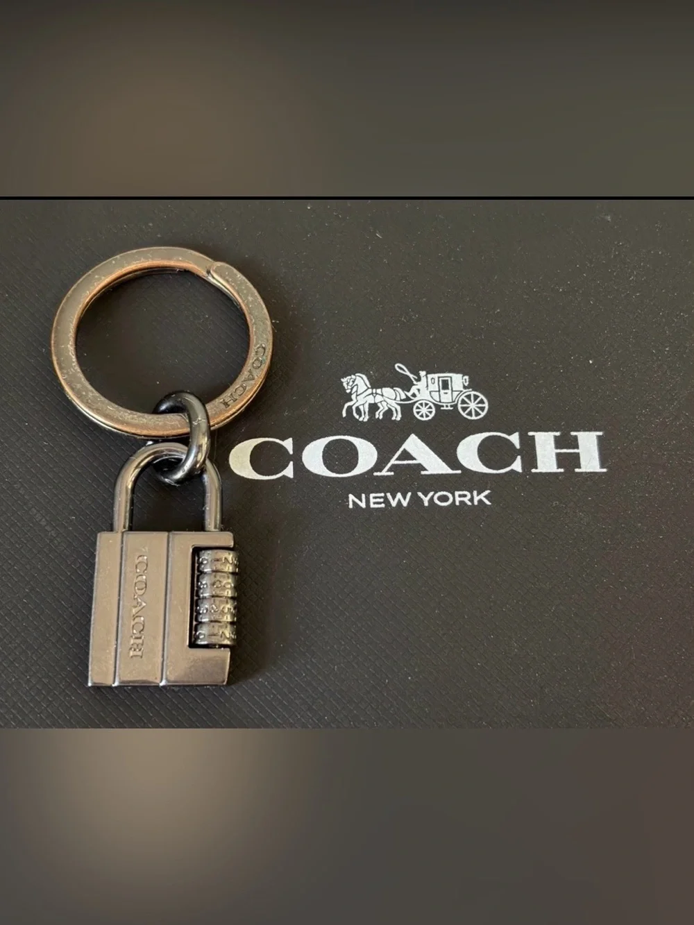 RARE COACH Padlock Charm Keychain/ Bag Charm ~ Gunmetal/ Key Ring/ Engraved